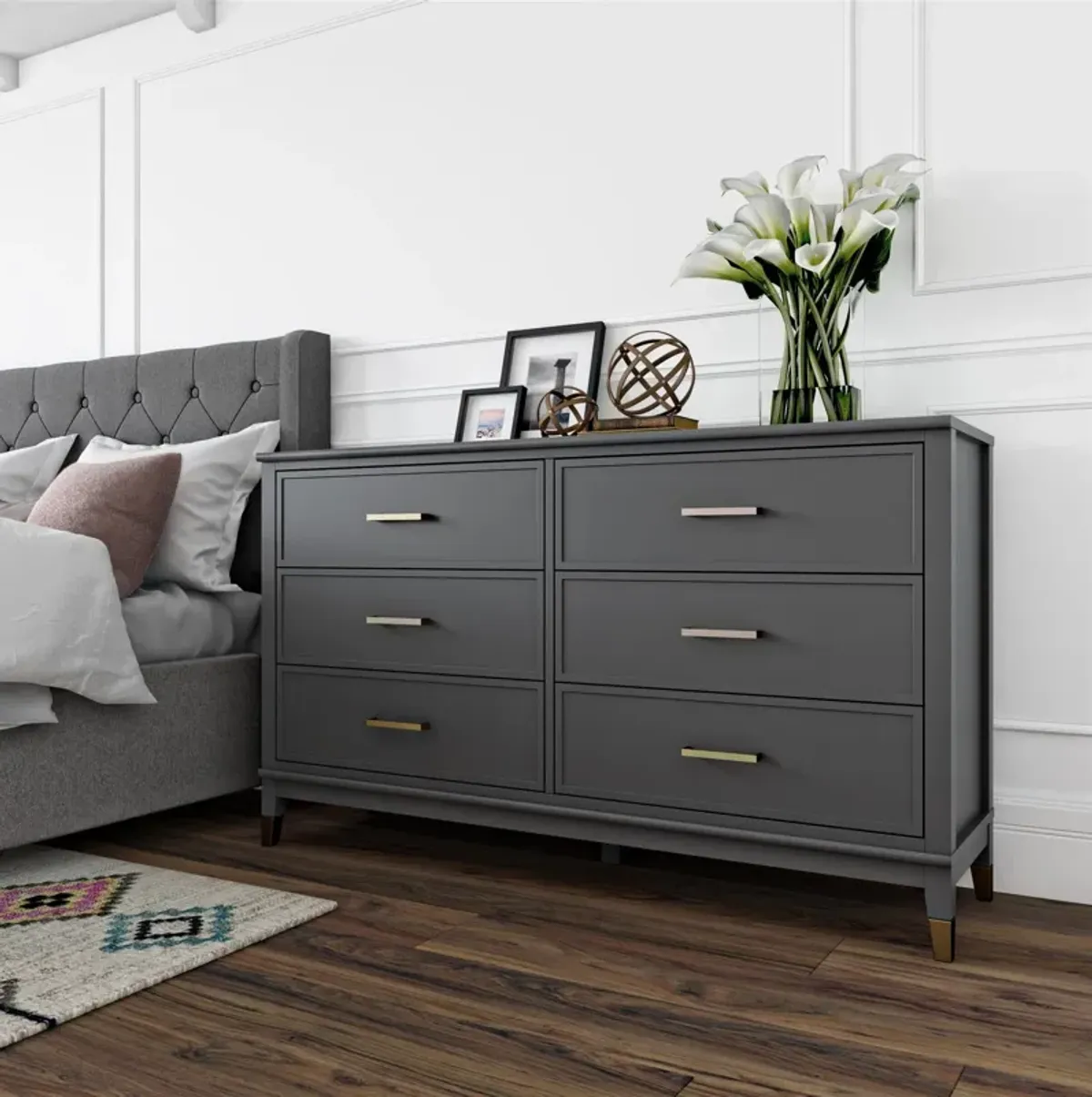 Westerleigh 6 Drawer Dresser with Gold Knobs