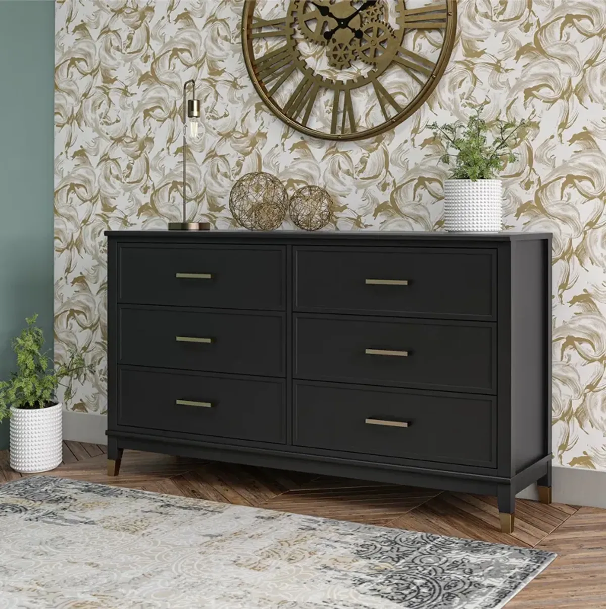 Westerleigh 6 Drawer Dresser with Gold Knobs