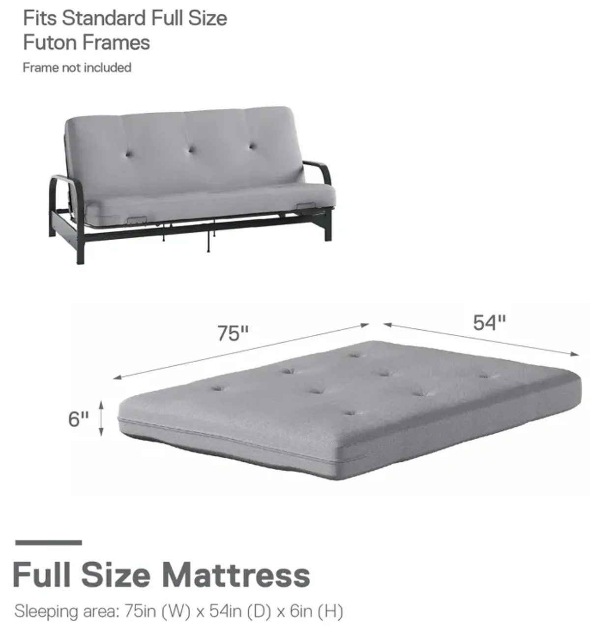 Caden 6 Inch Full Size Poly Filled Futon Mattress