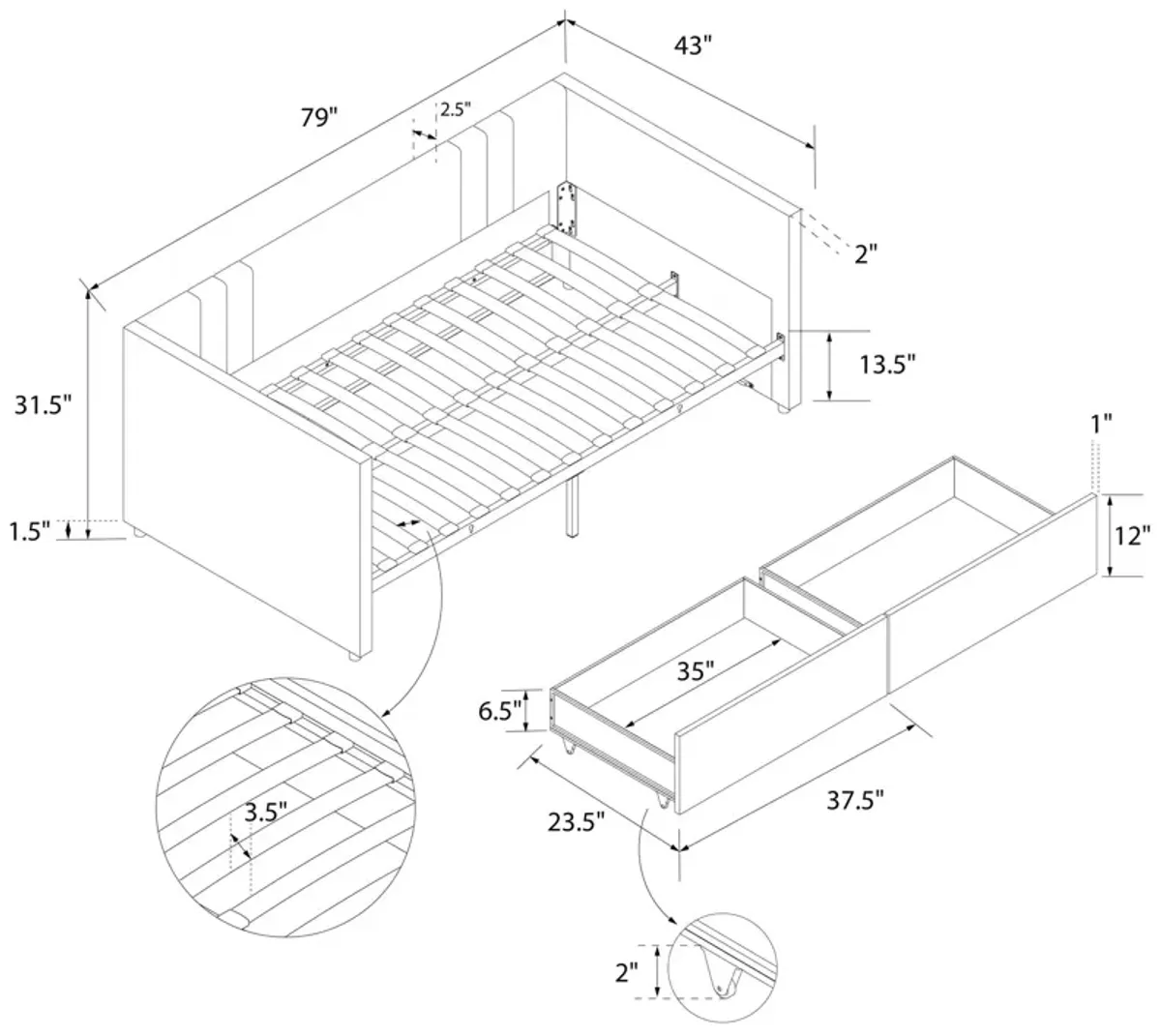 Wynn Upholstered Daybed with Storage Drawers