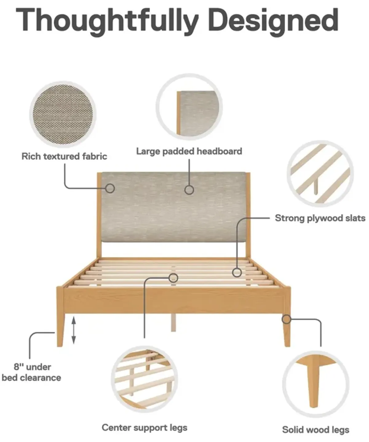 Dacin  Wood and Upholstered Platform Bed