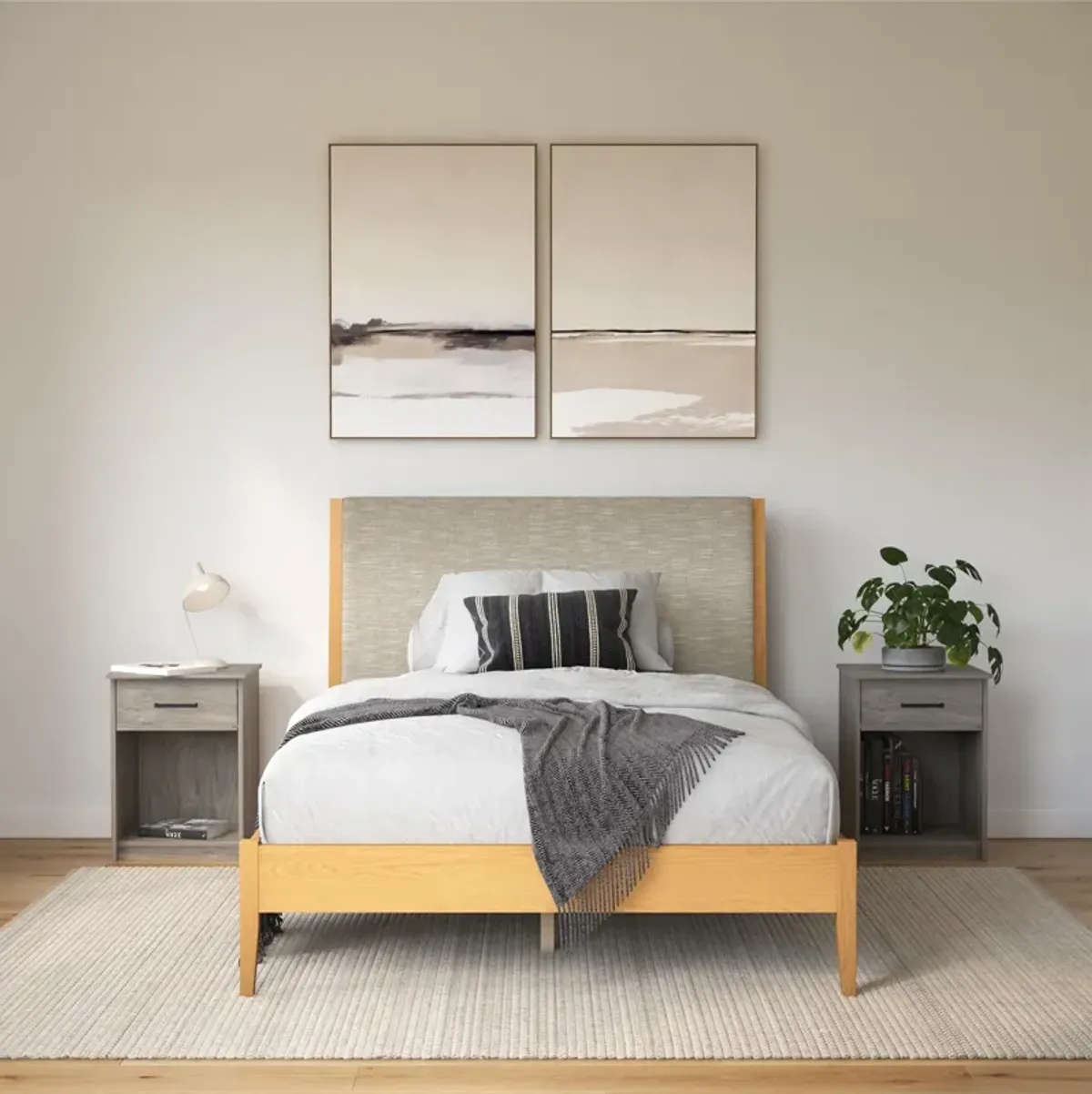 Dacin  Wood and Upholstered Platform Bed