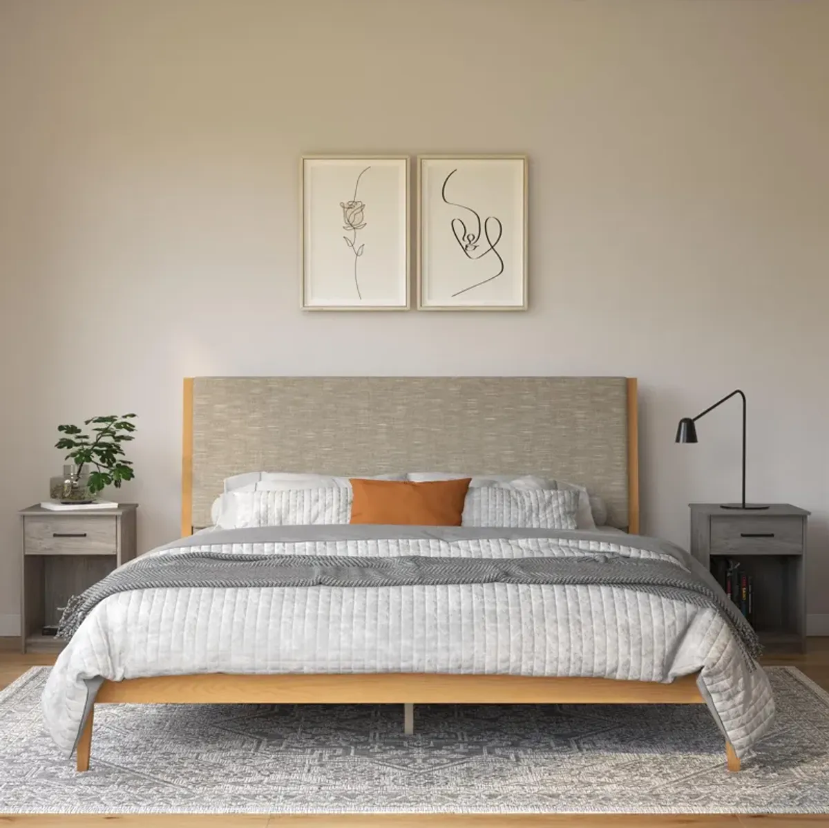 Dacin  Wood and Upholstered Platform Bed