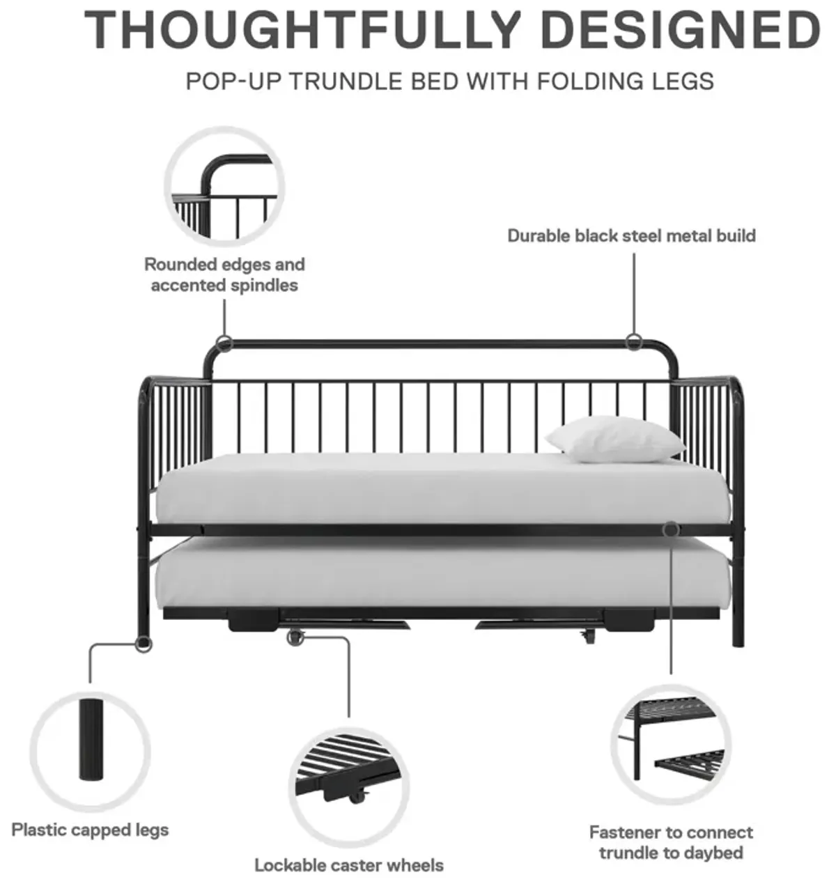 Oddny Metal Daybed with Pop Up Trundle Bed