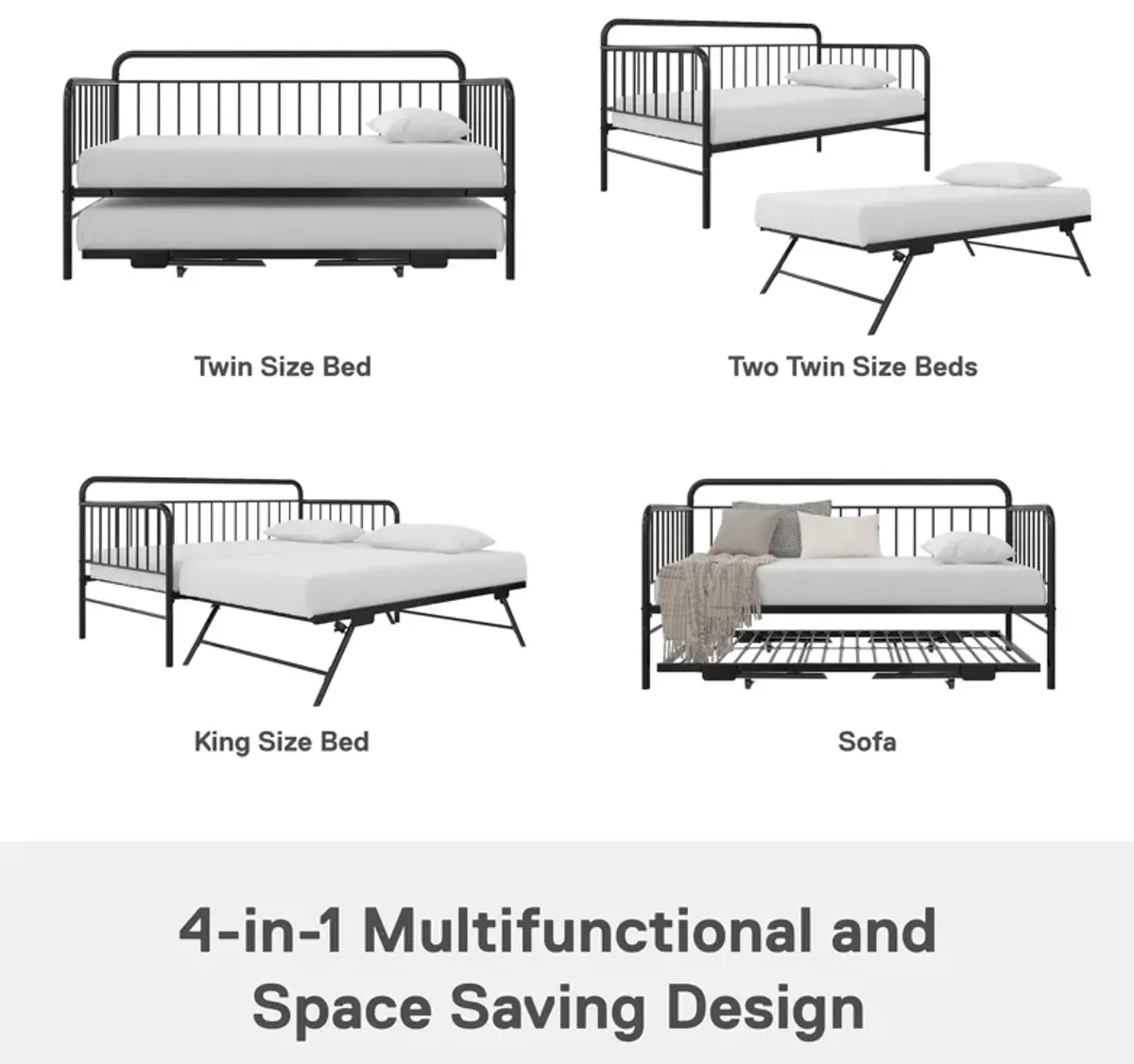 Oddny Metal Daybed with Pop Up Trundle Bed