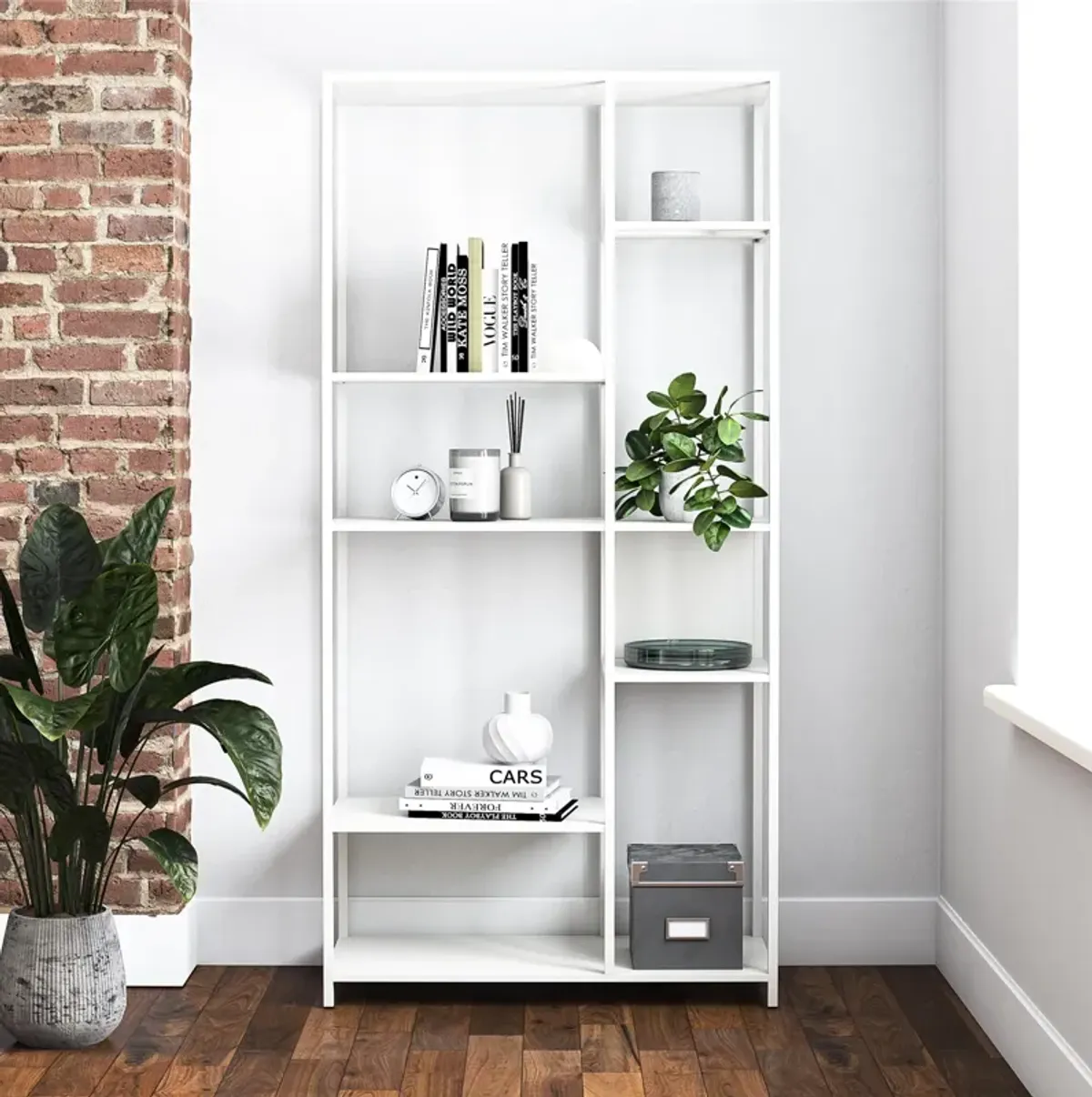 Shadwick Metal Bookcase with Six Variating-Sized Shelves