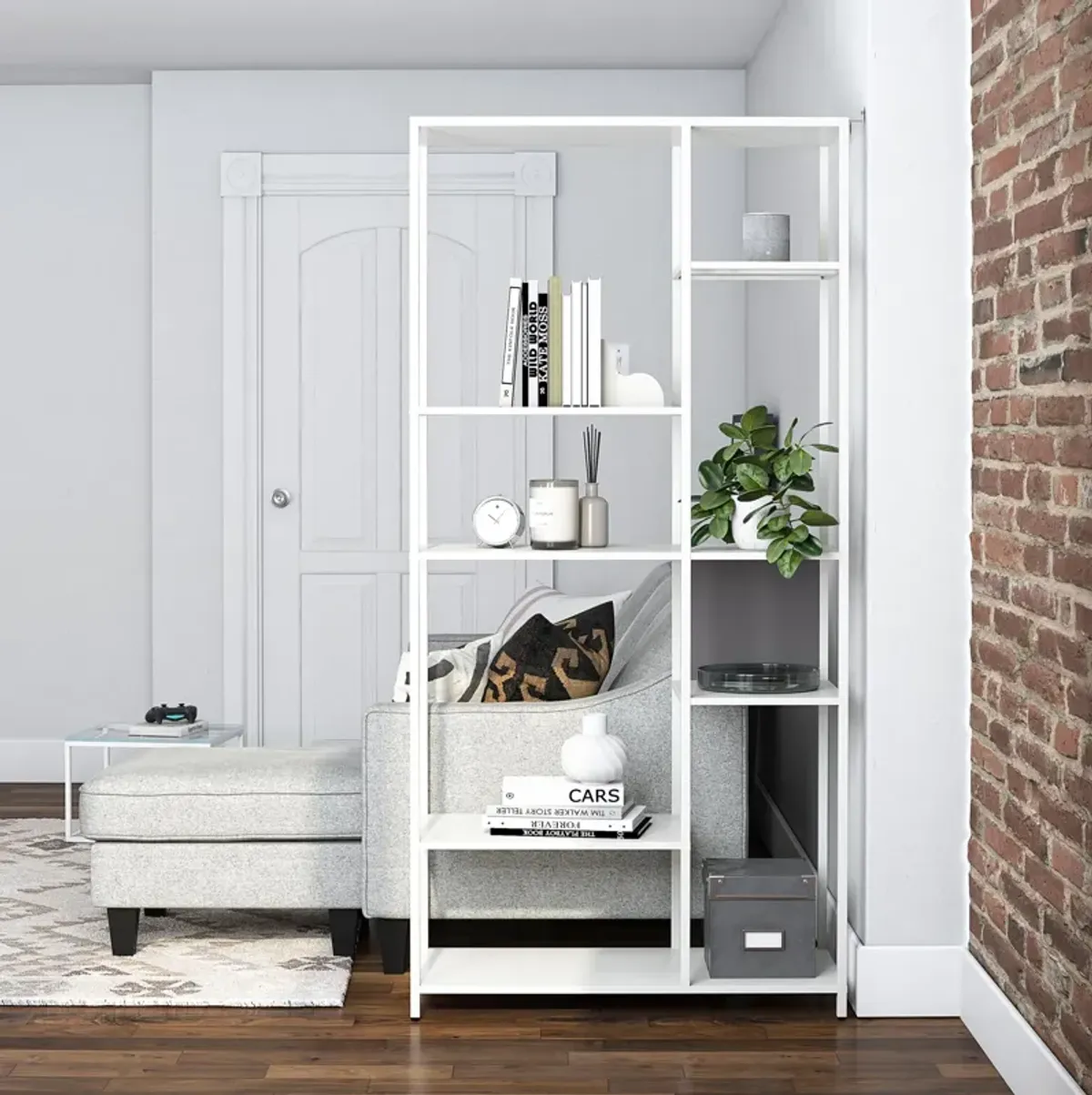 Shadwick Metal Bookcase with Six Variating-Sized Shelves