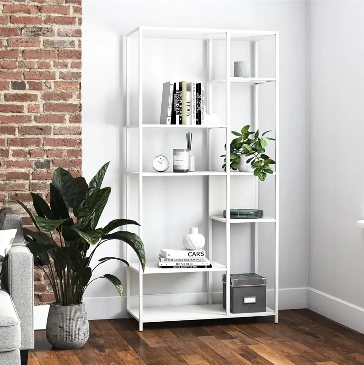 Shadwick Metal Bookcase with Six Variating-Sized Shelves