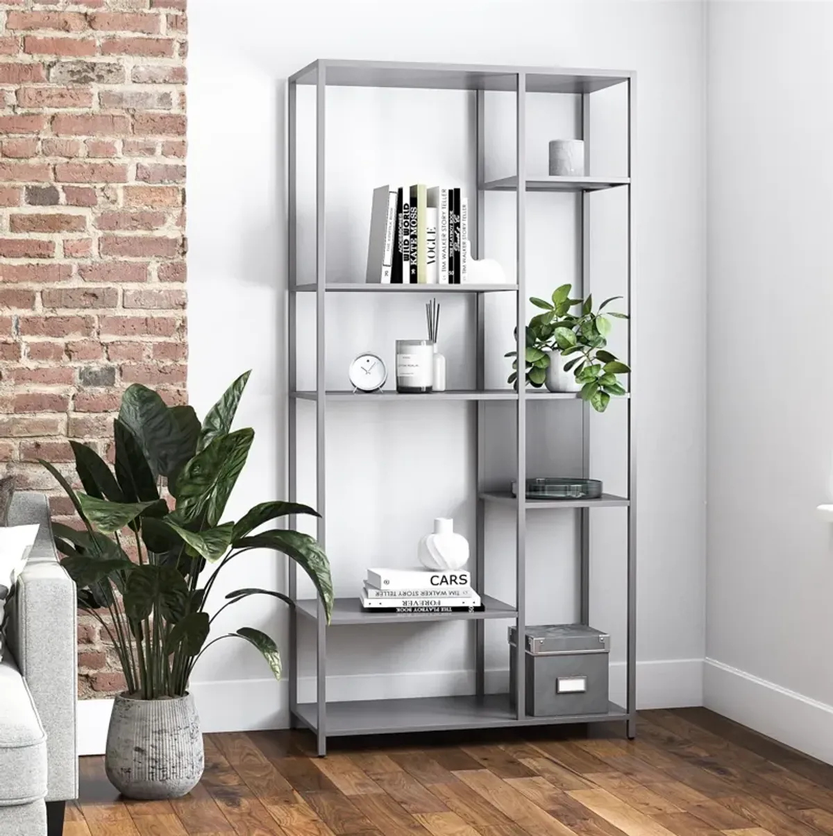 Shadwick Metal Bookcase with Six Variating-Sized Shelves