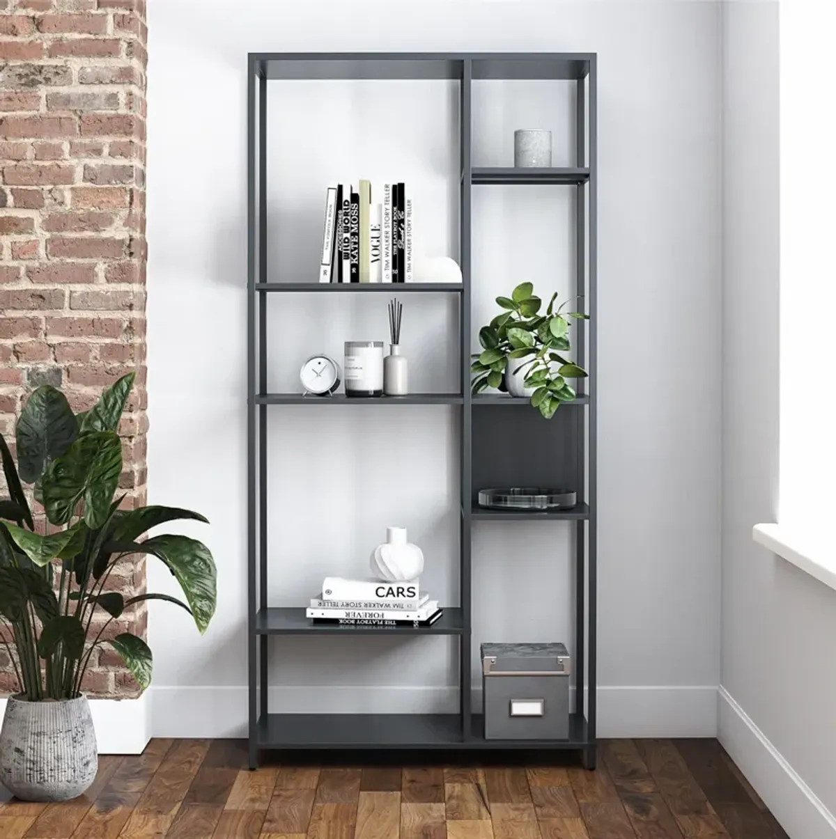 Shadwick Metal Bookcase with Six Variating-Sized Shelves