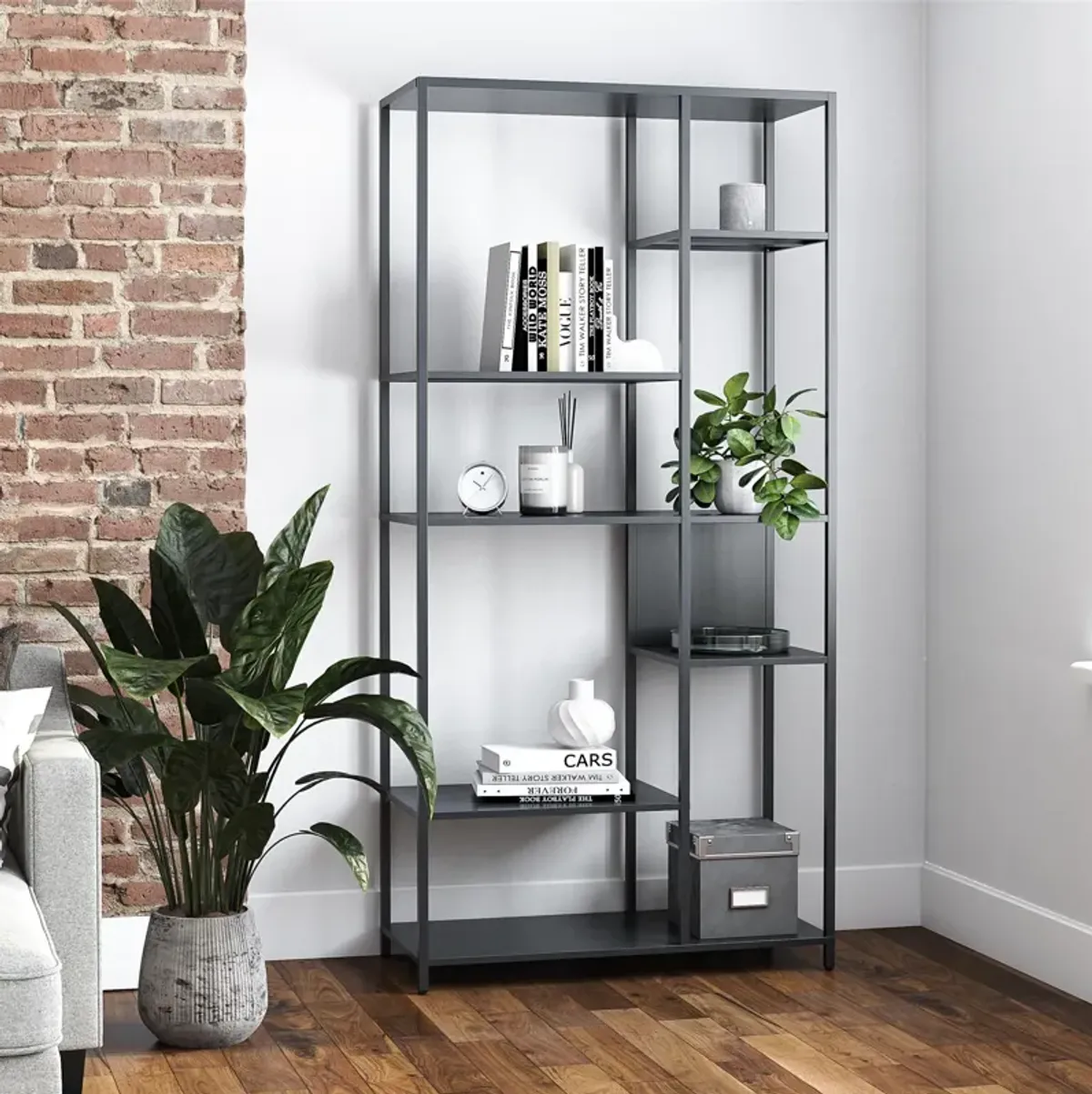 Shadwick Metal Bookcase with Six Variating-Sized Shelves