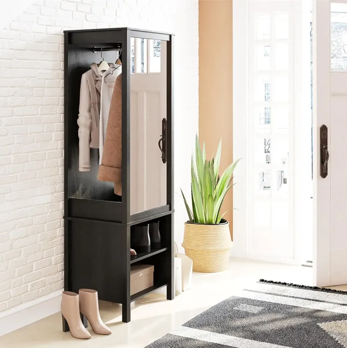 Amberly Wardrobe with Mirror, Clothing Bar and 3 Shelves