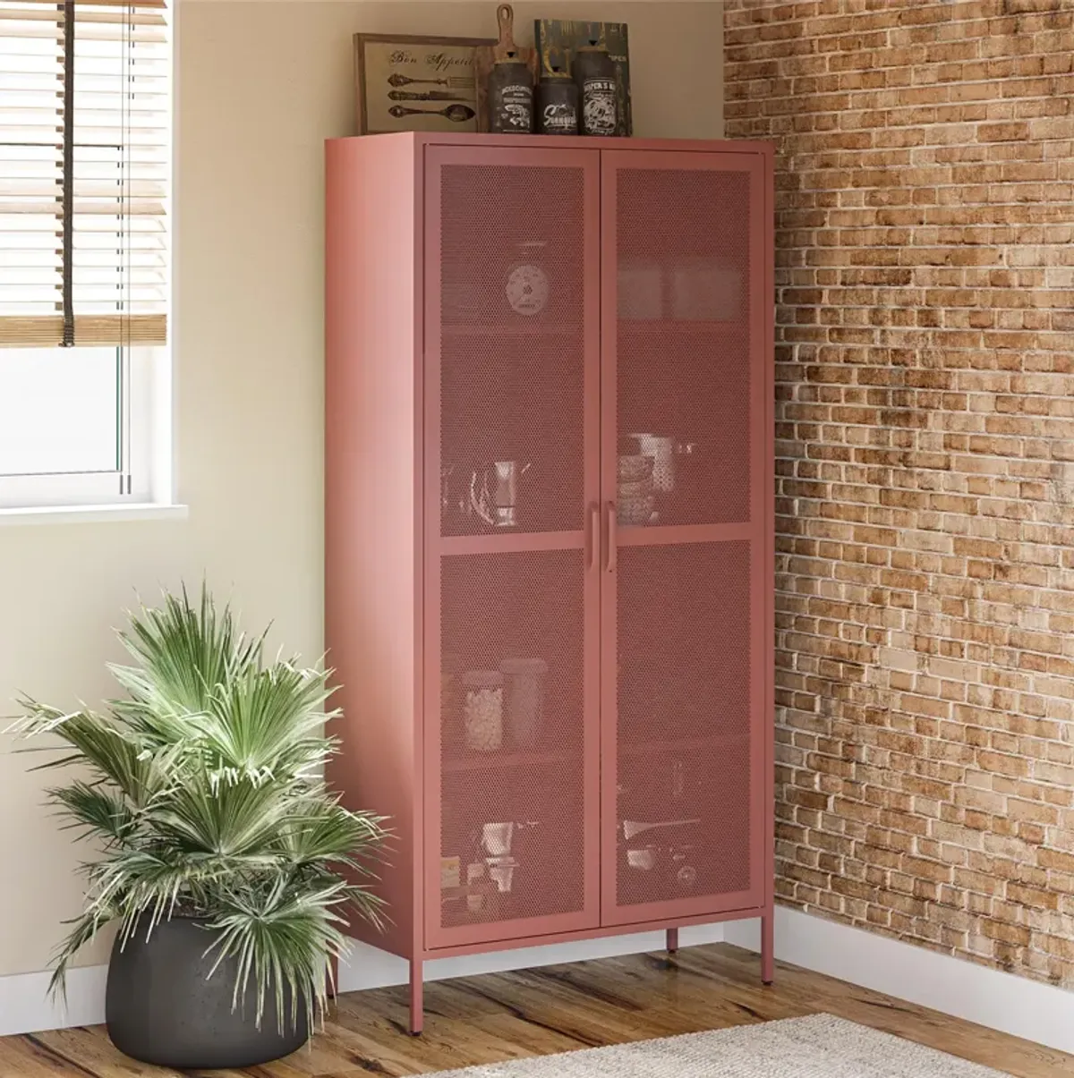 Channing Tall 2 Door Storage Cabinet-Mesh Metal Locker