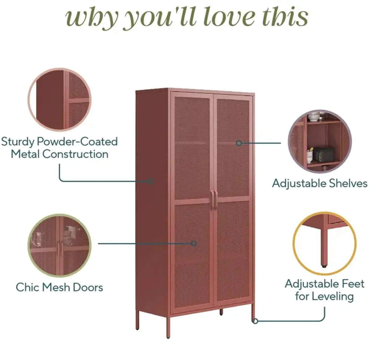 Channing Tall 2 Door Storage Cabinet-Mesh Metal Locker