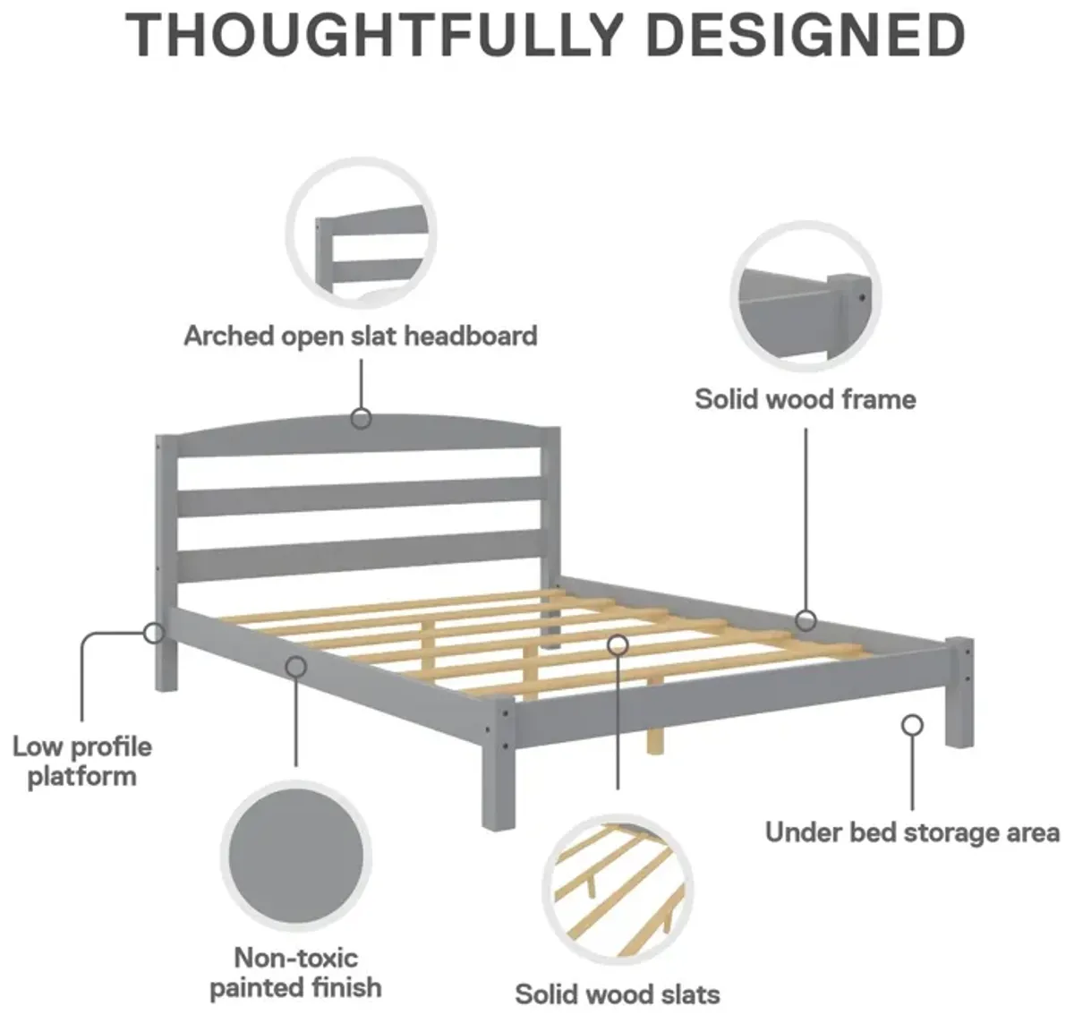 Braylon Wooden Bed Frame with Wood Slats