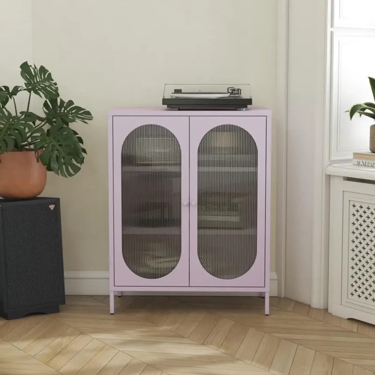 Luna Short 2 Door Accent Cabinet with Fluted Glass