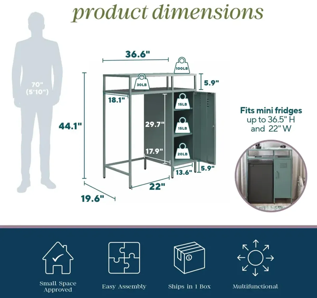 Cache Metal Locker-Style Mini Refrigerator Organizer