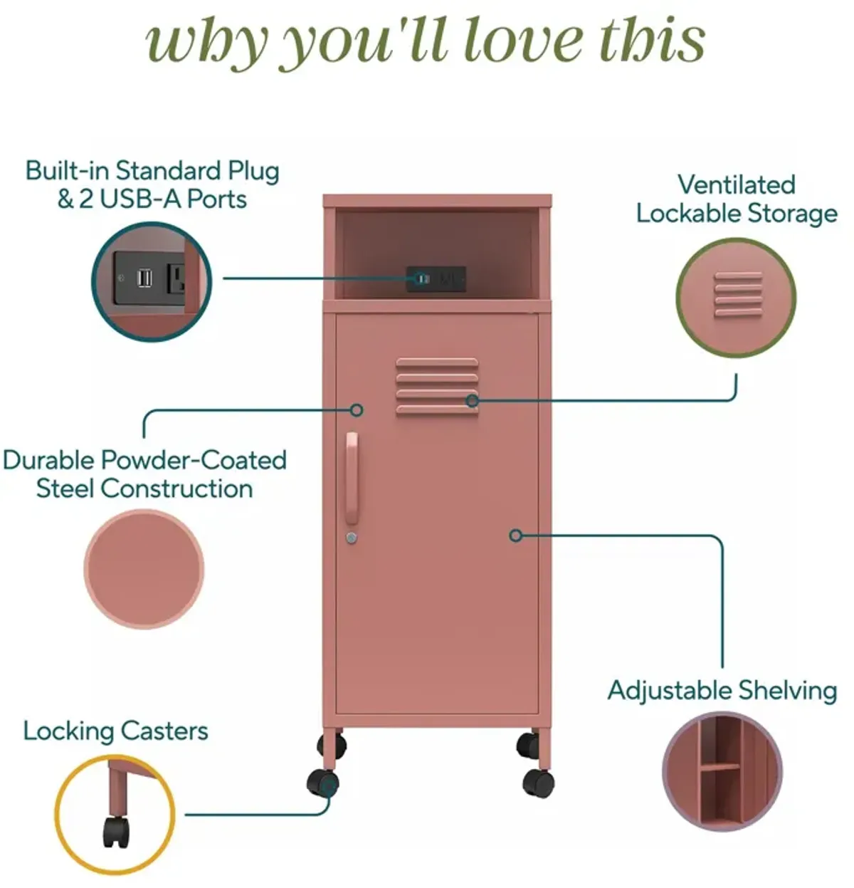 Cache Metal Locker-Style Mobile Storage Cart