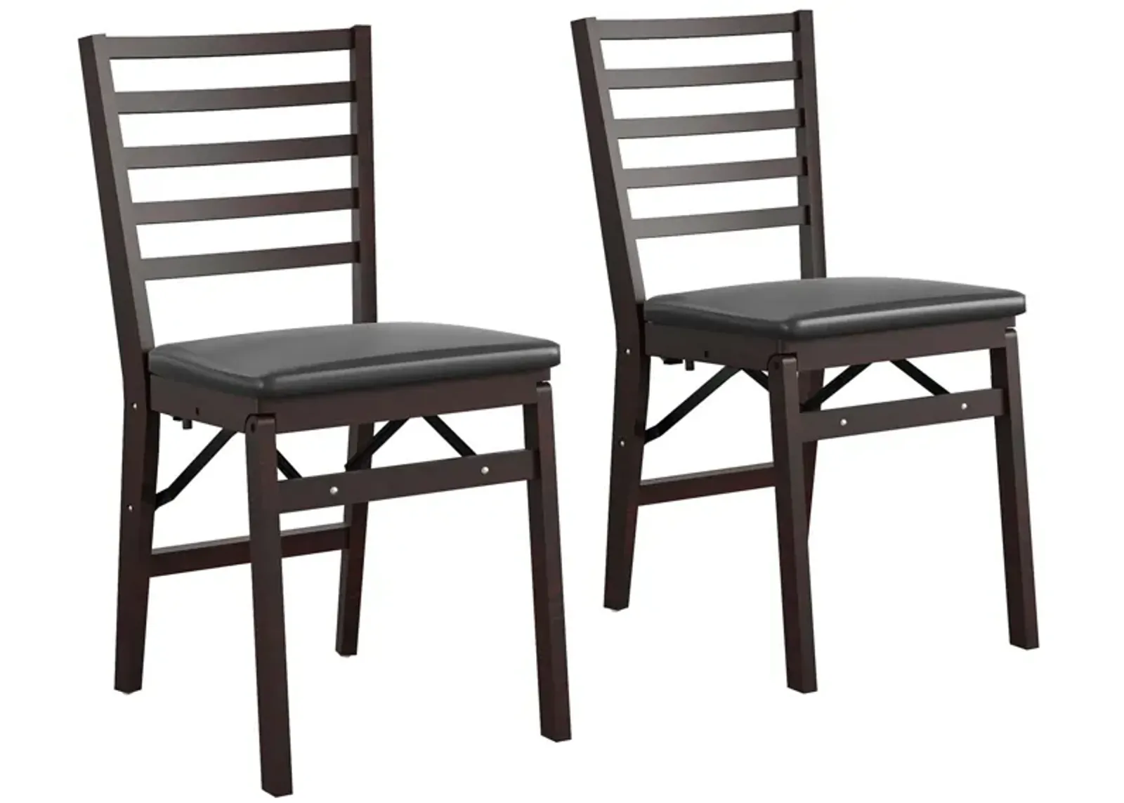 Contoured Back Wood Folding Chair with Vinyl Padded Seat, Set of 2