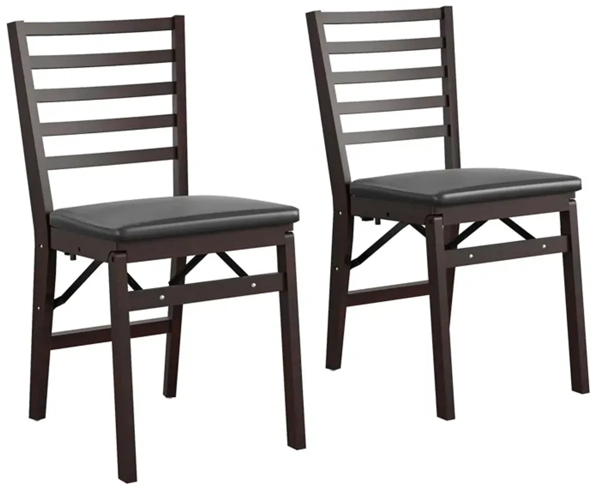 Contoured Back Wood Folding Chair with Vinyl Padded Seat, Set of 2