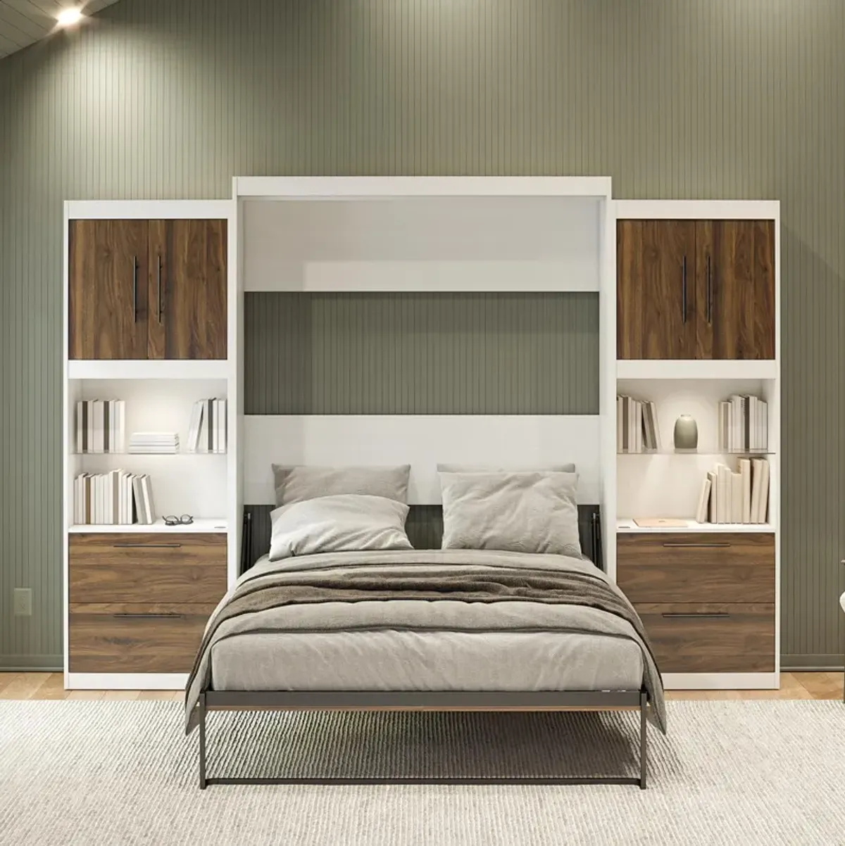 Pinnacle Murphy Bed with 2 Side Cabinets & Touch Sensor LED Lighting