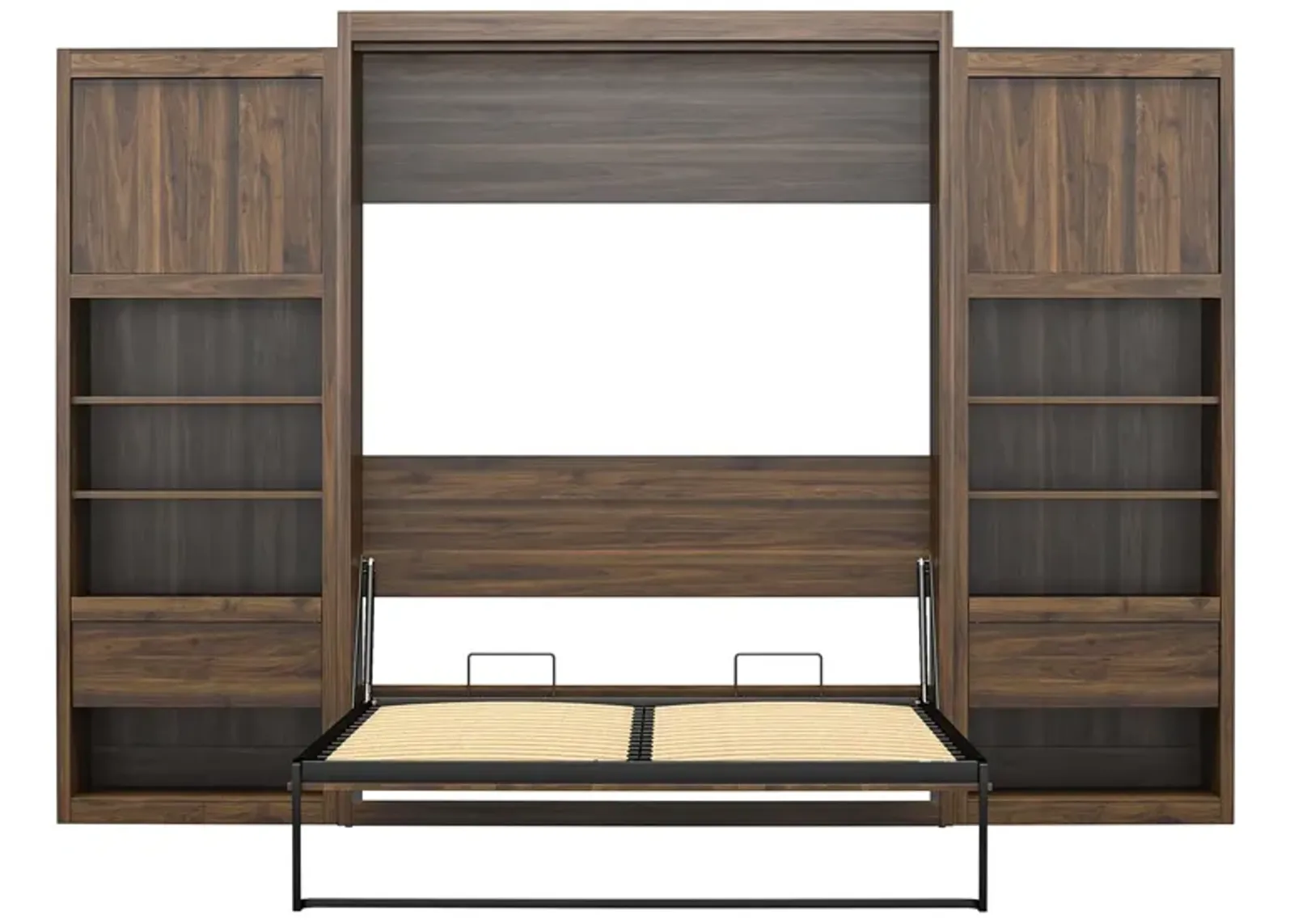 Paramount Murphy Bed with 2 Bedside Bookcase Cabinets & Slide-Out Nightstands