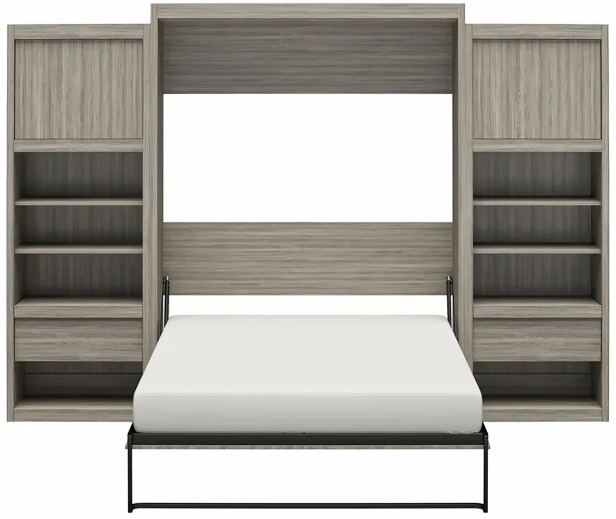 Paramount Murphy Bed with 2 Bedside Bookcase Cabinets & Slide-Out Nightstands