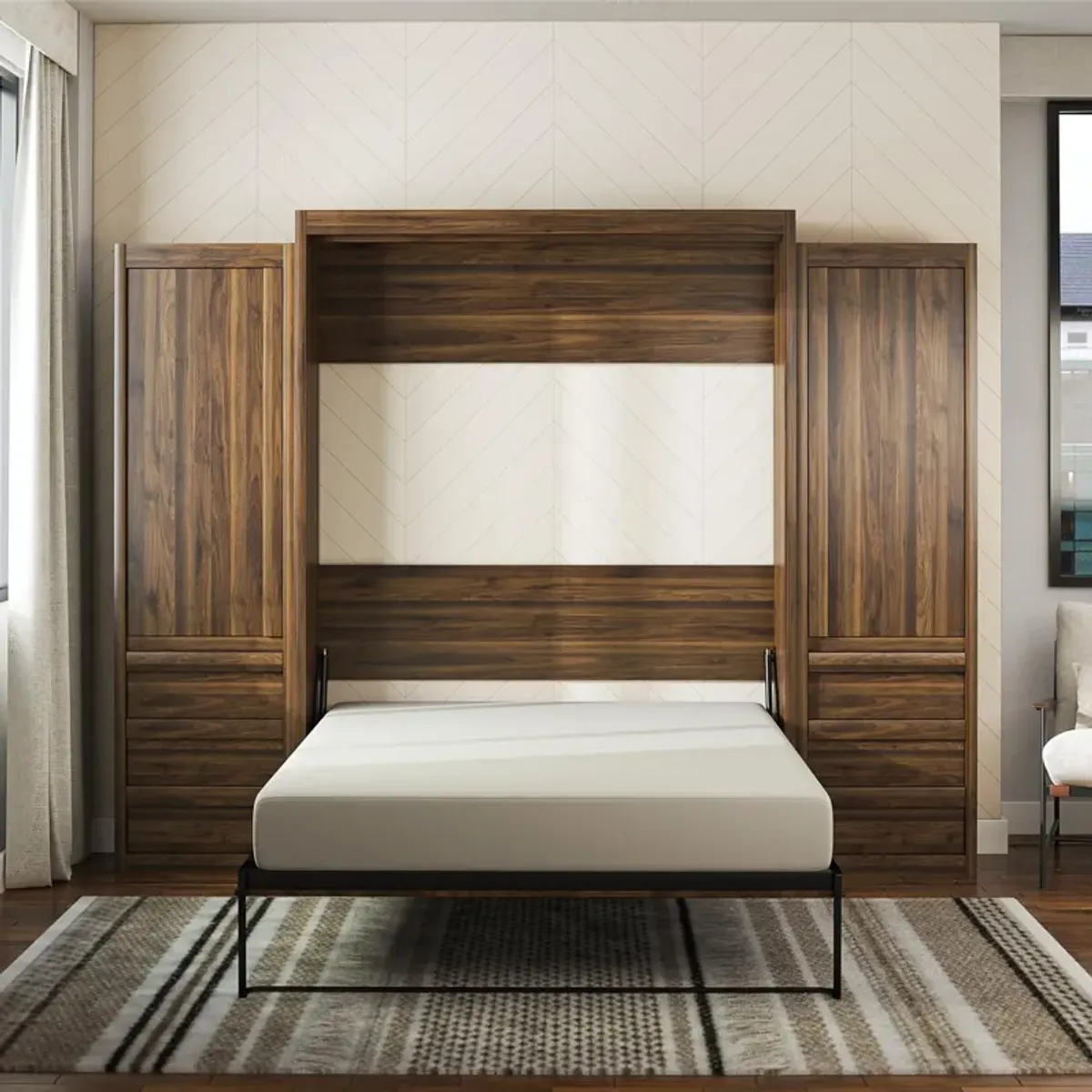 Paramount Murphy Bed with 2 Armoire Side Cabinets