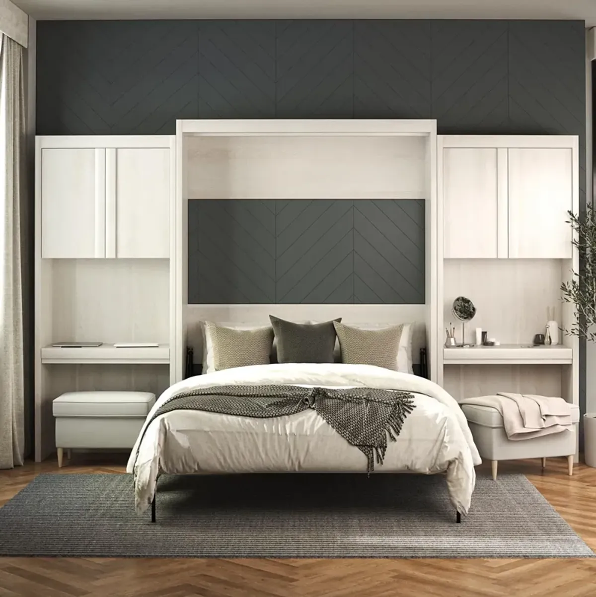 Paramount Full Murphy Bed Bundle with 2 Vanity Storage Cabinets with Drawers