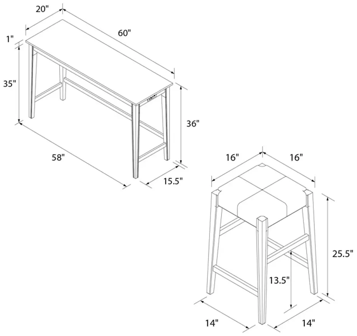 Dallon Sofa Table with 3 Stools and USB Charger