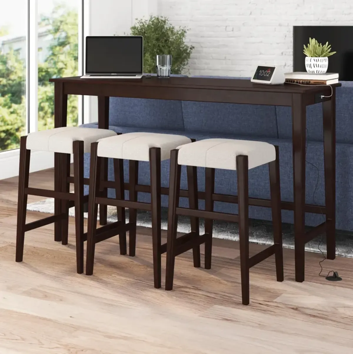 Dallon Sofa Table with 3 Stools and USB Charger