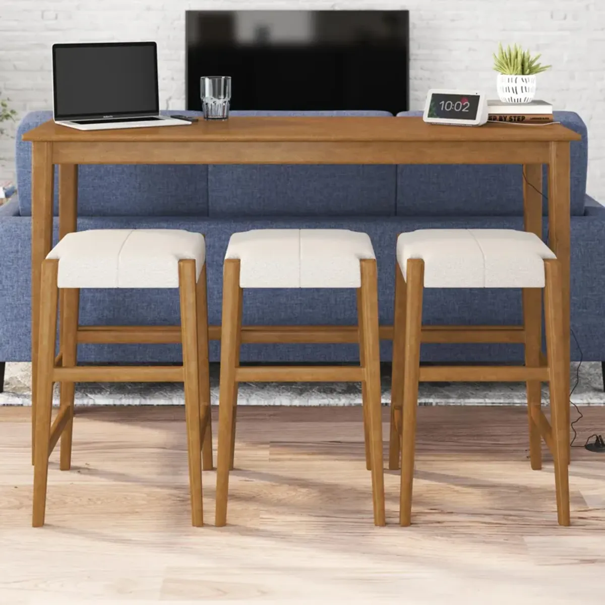 Dallon Sofa Table with 3 Stools and USB Charger