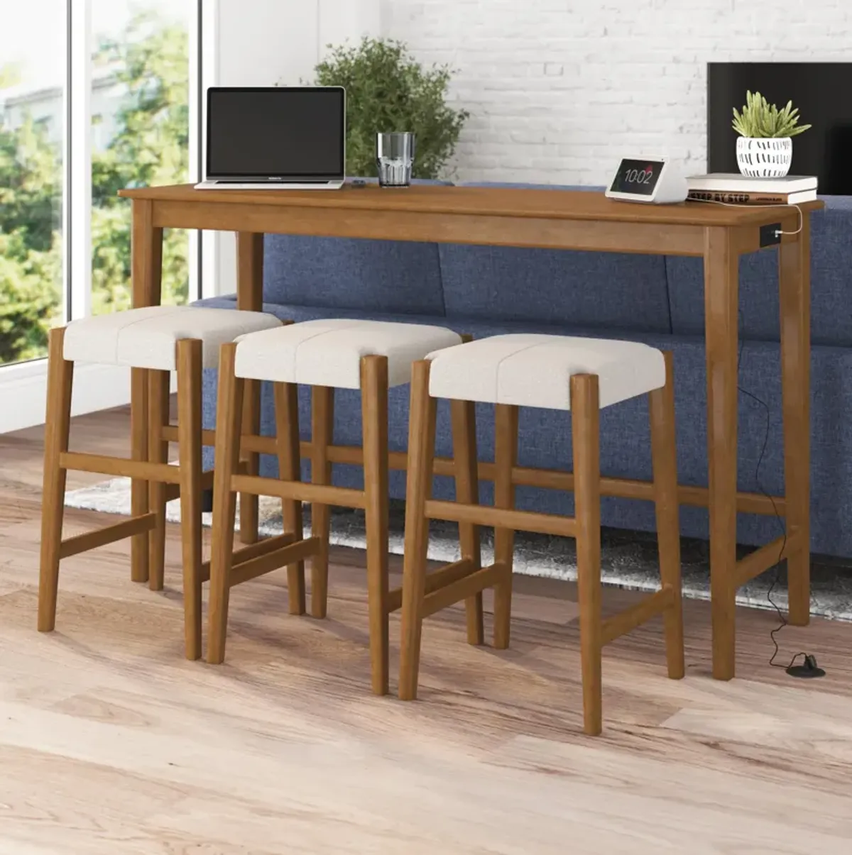 Dallon Sofa Table with 3 Stools and USB Charger