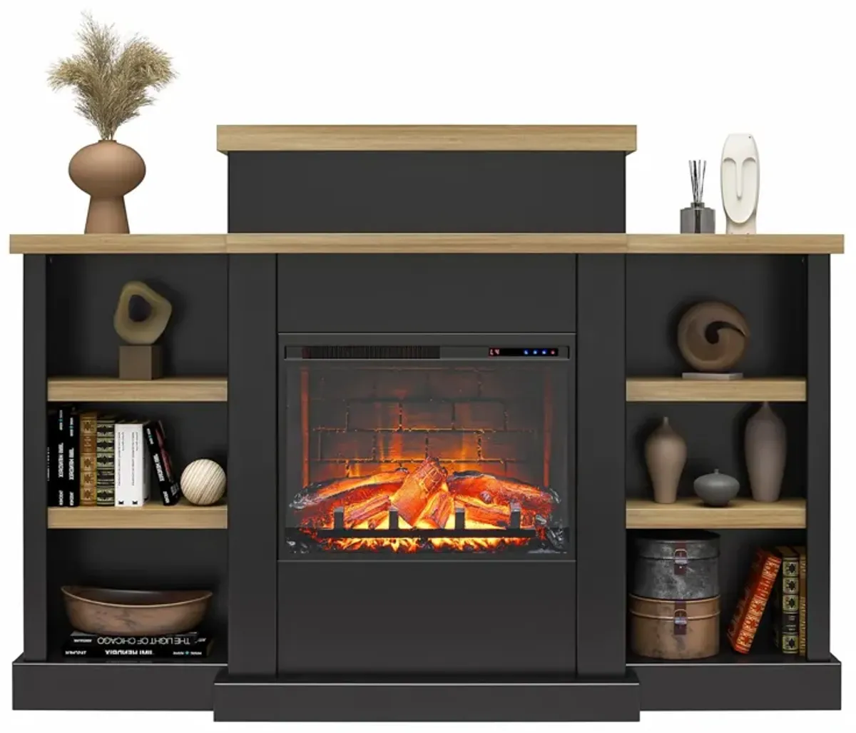 Gateswood Electric Fireplace with Mantel and Bookcase