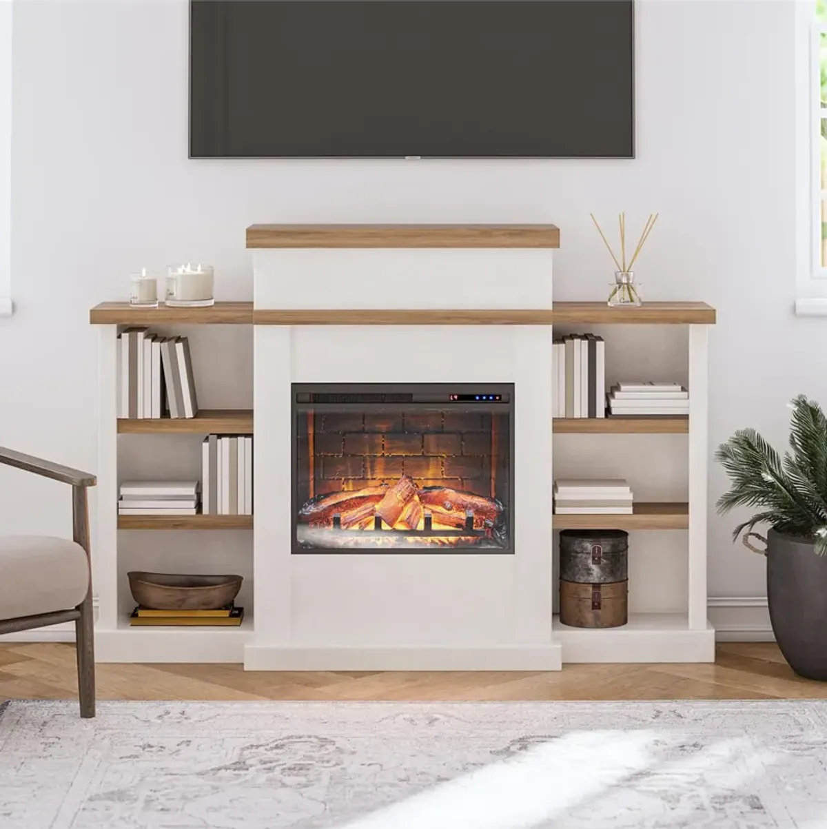 Gateswood Electric Fireplace with Mantel and Bookcase