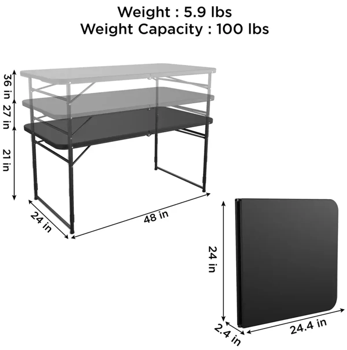 4 ft. Fold in Half Adjustable Height Indoor/Outdoor Utility Table