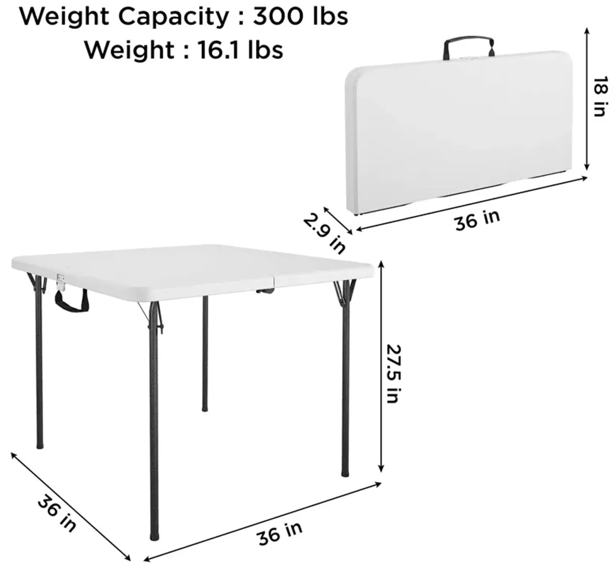 XL 36" Fold-in-Half Indoor/Outdoor Card Table with Handle