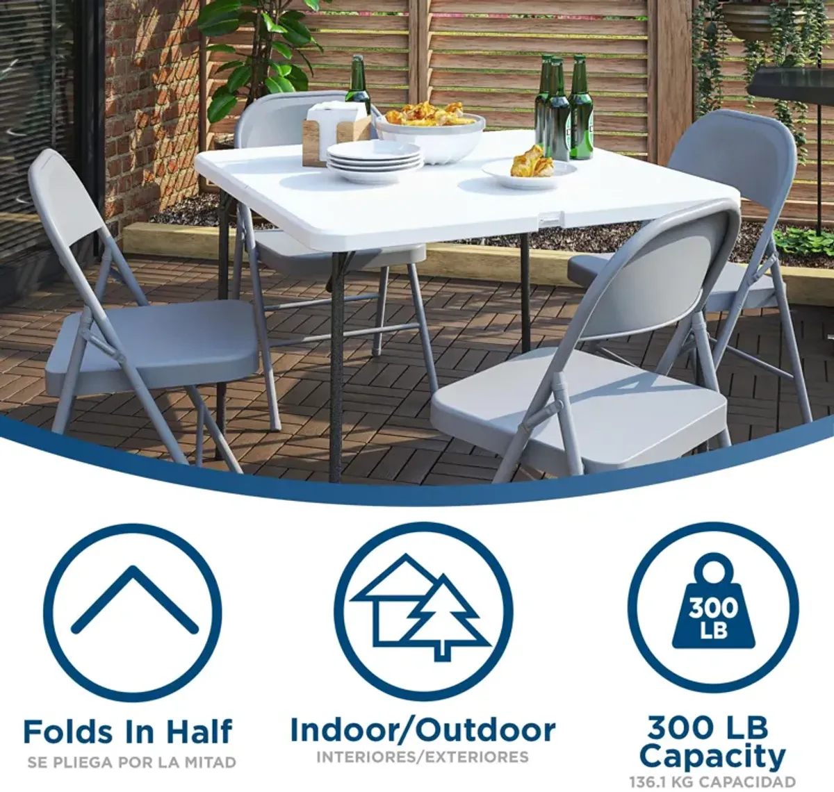 XL 36" Fold-in-Half Indoor/Outdoor Card Table with Handle