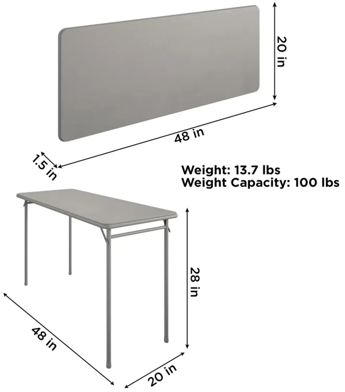 20" x 48" Vinyl Top Folding Table