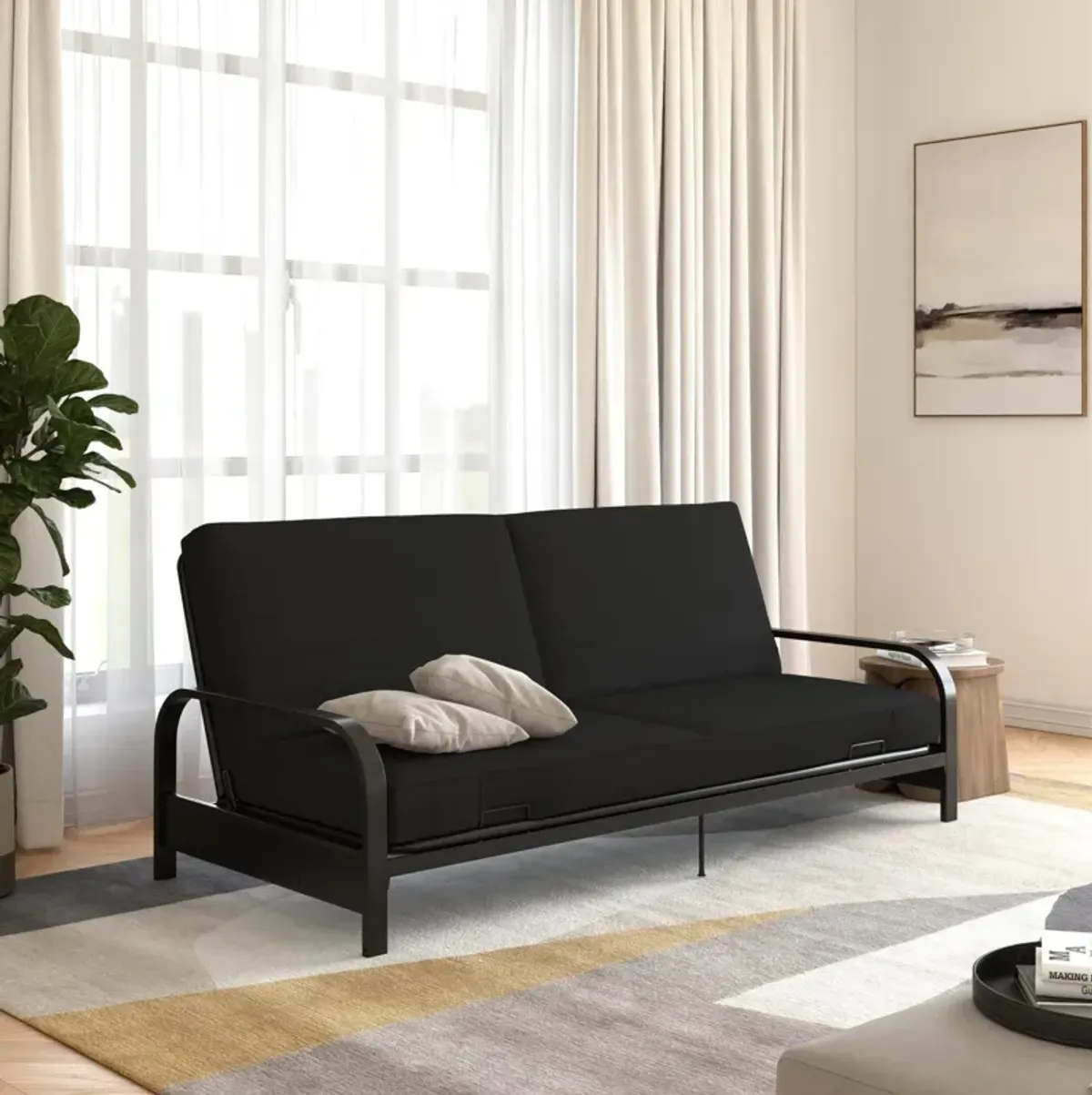 Millie Convertible Metal Frame Futon Sofa with Coil Mattress