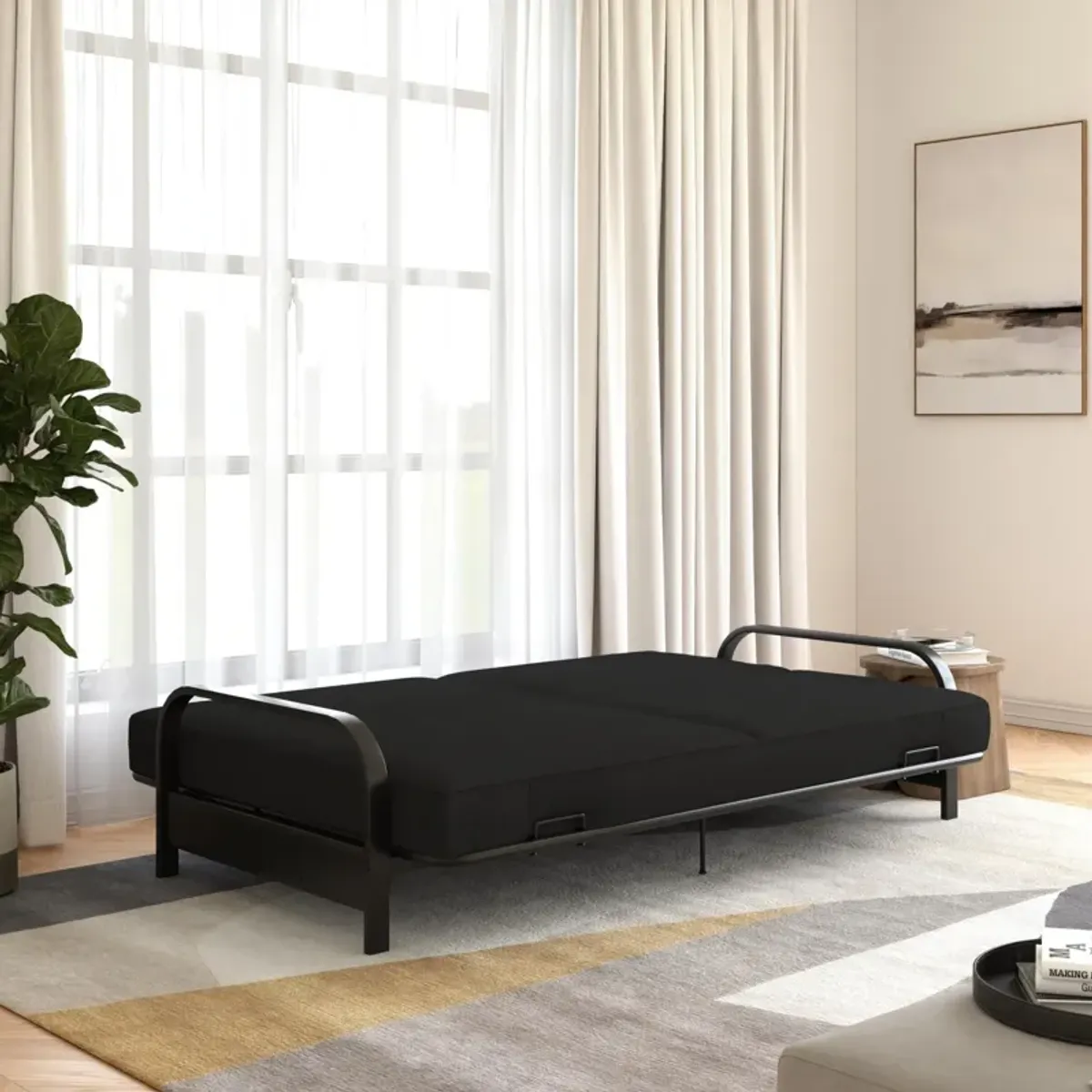 Millie Convertible Metal Frame Futon Sofa with Coil Mattress