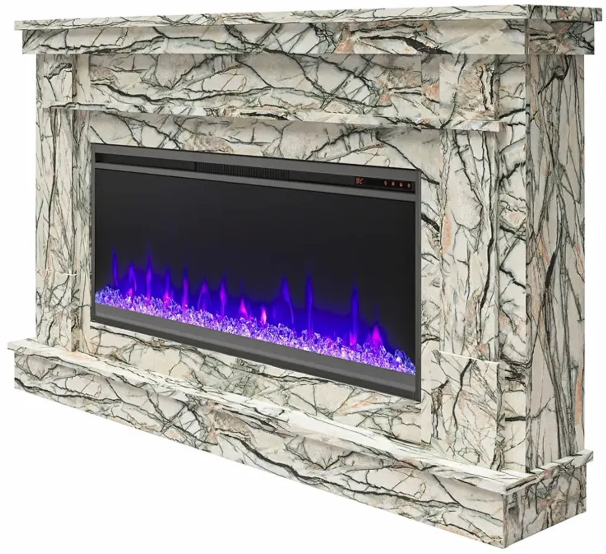 Waverly Wide Mantel with Linear Electric Fireplace & Crystal Ember Bed