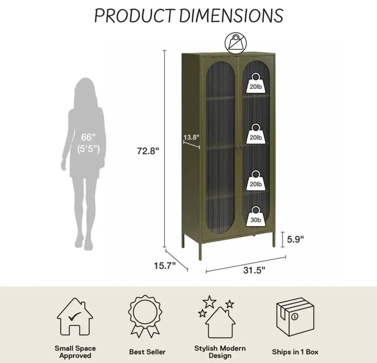 Luna Tall 2 Door Accent Cabinet with Fluted Glass