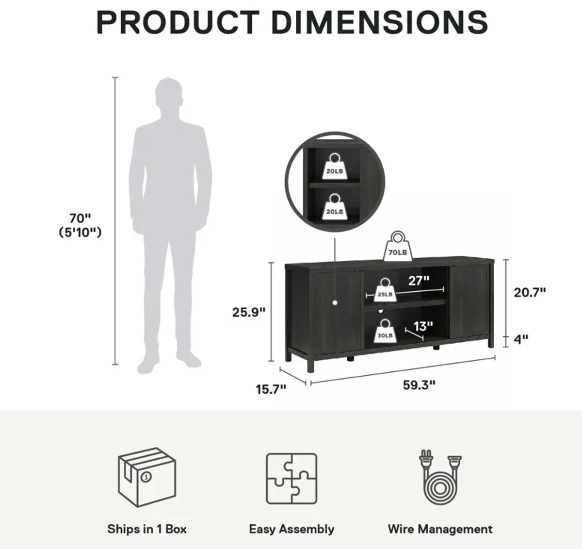 Uniluxe TV Console for 65" TVs with Storage