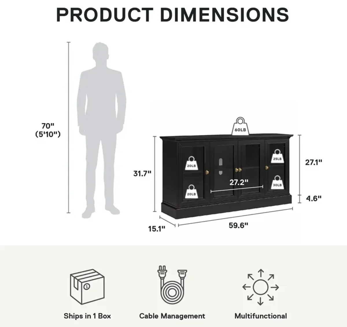 Everywhere Media Console with Storage for 65" TVs