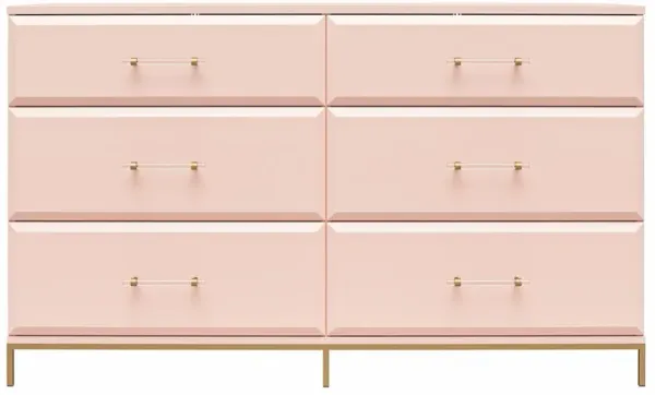 Effie 6 Drawer Dresser with Lucite Gold Pulls and a Gold Metal Legs