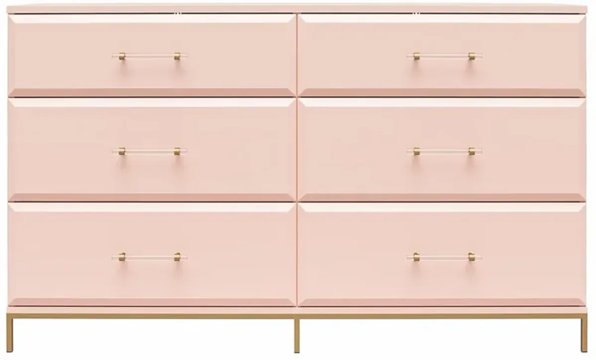 Effie 6 Drawer Dresser with Lucite Gold Pulls and a Gold Metal Legs