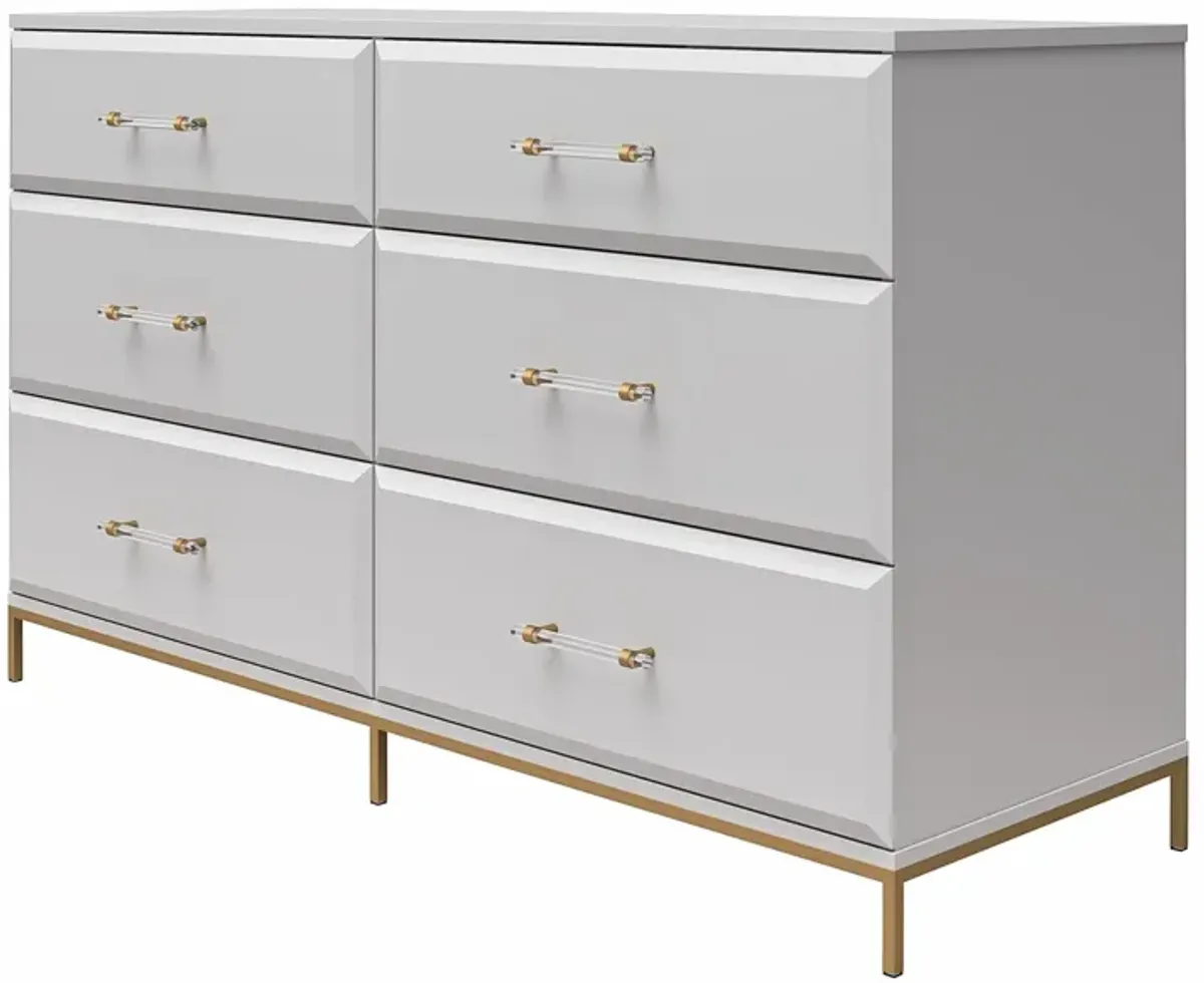 Effie 6 Drawer Dresser with Lucite Gold Pulls and a Gold Metal Legs