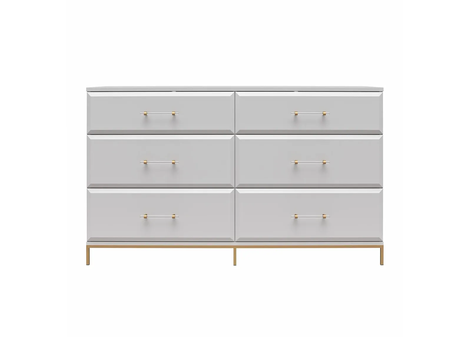 Effie 6 Drawer Dresser with Lucite Gold Pulls and a Gold Metal Legs