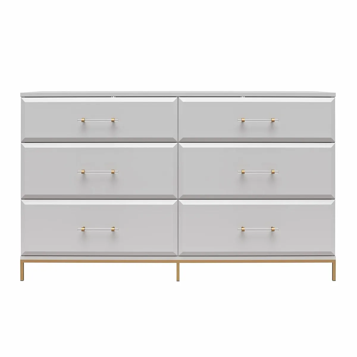 Effie 6 Drawer Dresser with Lucite Gold Pulls and a Gold Metal Legs